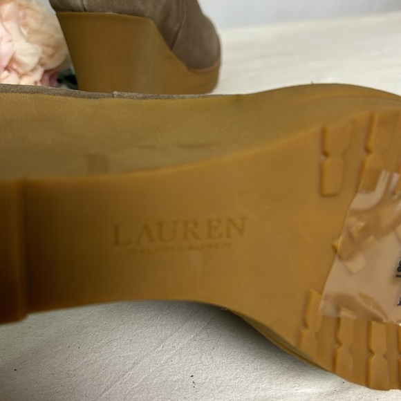 Lauren Ralph Lauren Steph Taupe Side Zip Shearling Cuff Suede Wedge Booties - Picture 5 of 6